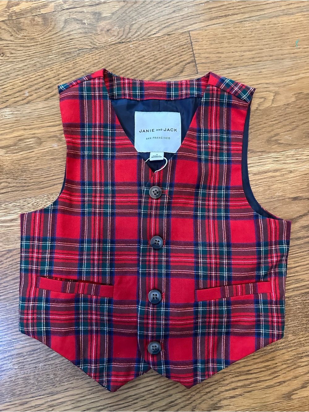 NWT Janie and Jack Red Holiday Plaid Kids Vest boys size 3